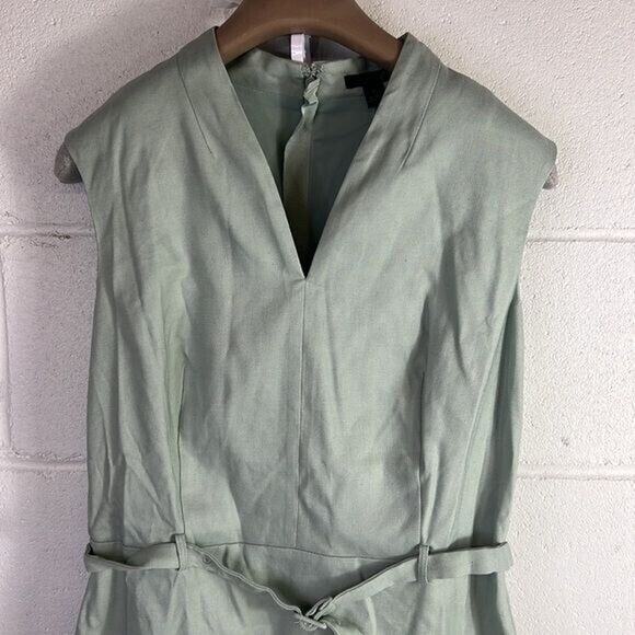 New Ann Taylor Petite Belted Sheath Dress Cross Weave Sz 6P Sage #587572 v-neck - Picture 4 of 7